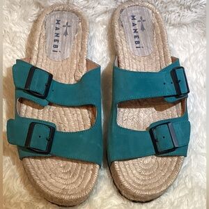 Manebi teal Nordic suede sandals size 11